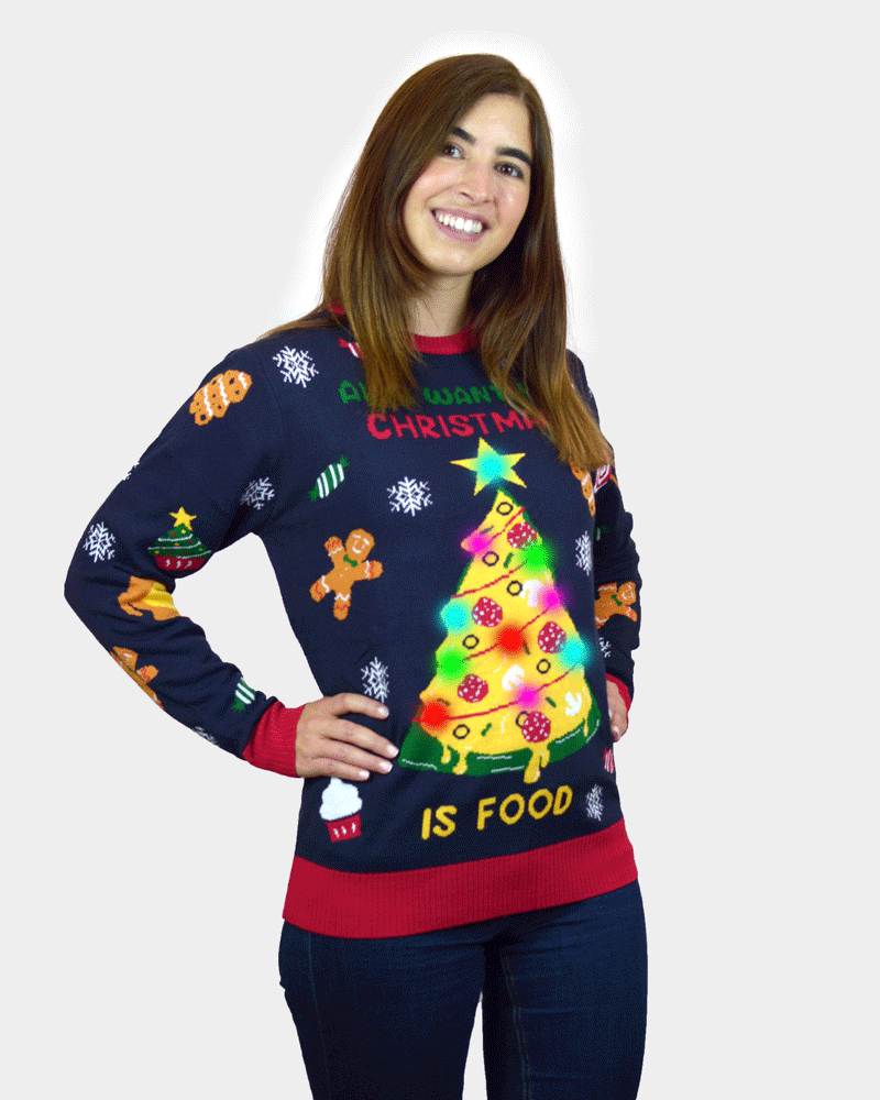 Christmas Food LED light-up Christmas Jumper womens