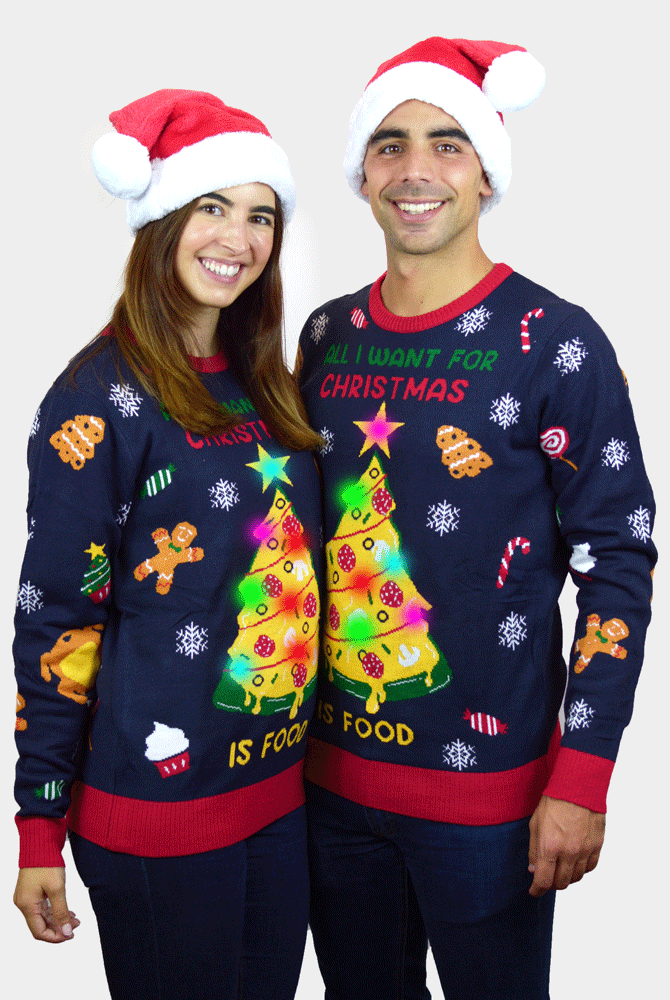Christmas Food LED light-up Christmas Jumper couple