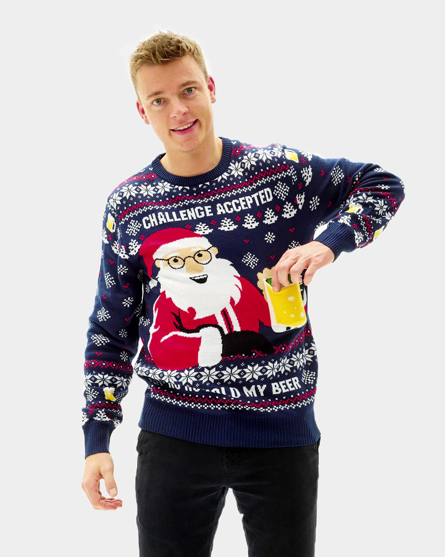 3D Men's Christmas Jumper with Beer Pocket