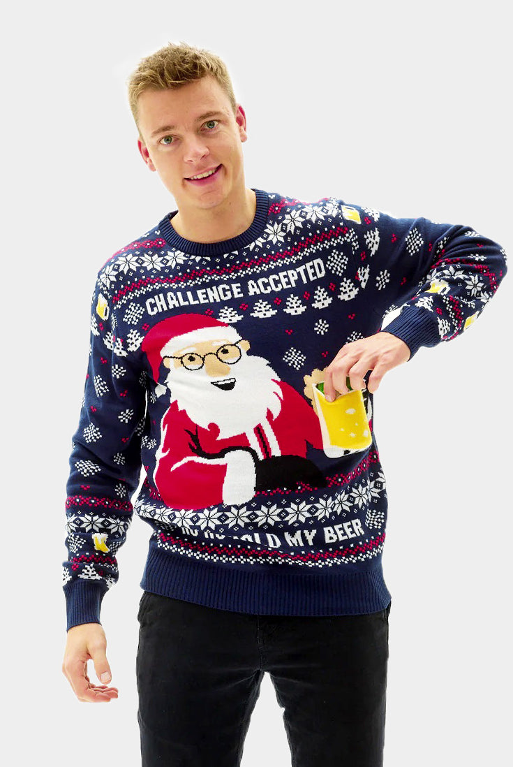 3D Men's Christmas Jumper with Beer Pocket