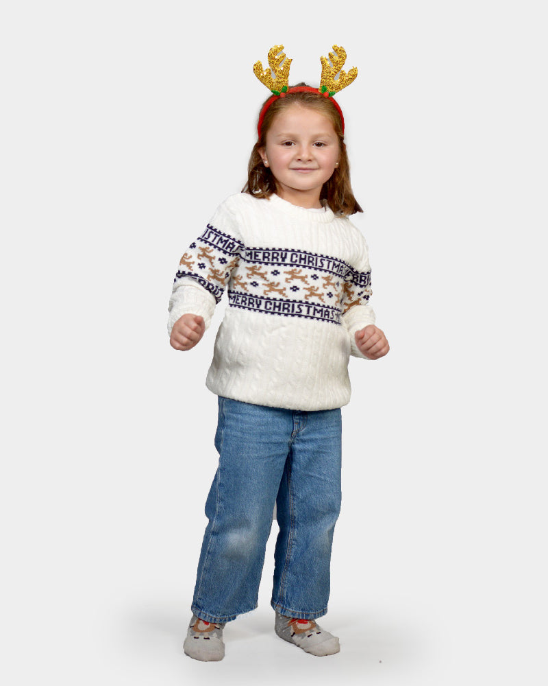 Matching Family Classy White Organic Children Cotton Christmas Jumper with Reindeer