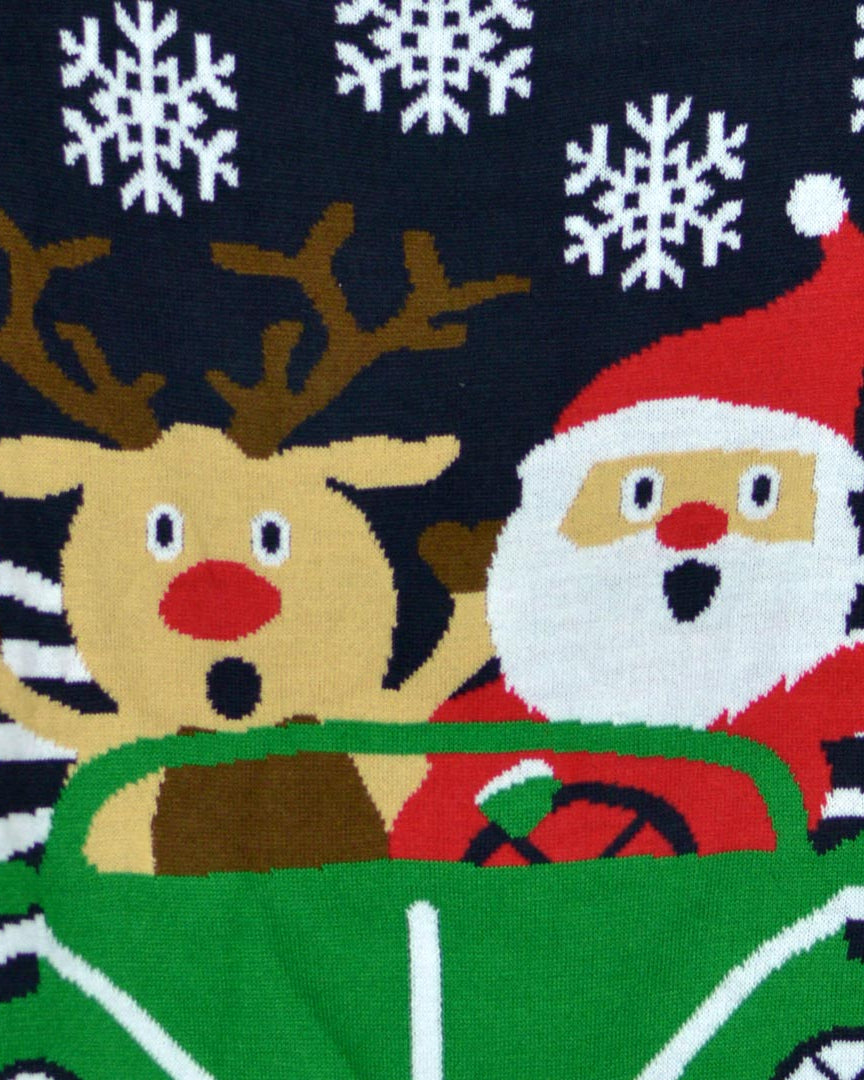 Family Christmas Jumper with Santa and Reindeer Driving detail 2