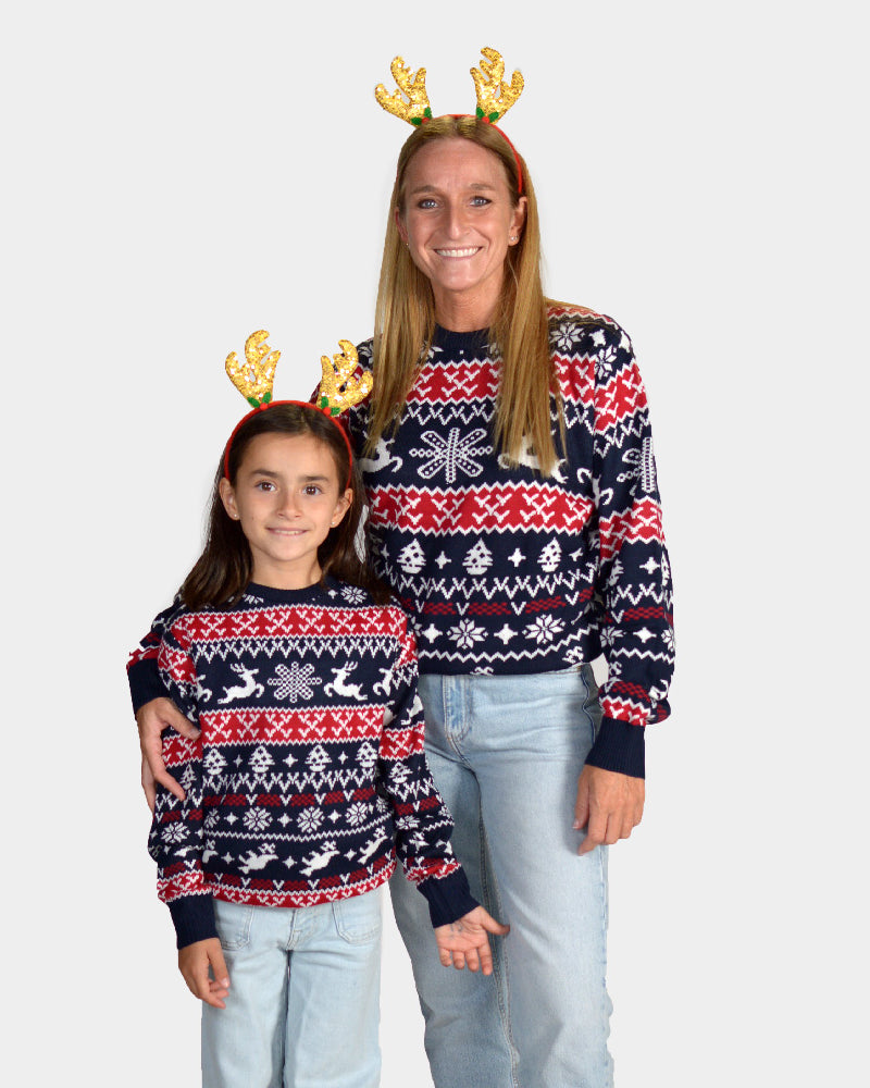 Matching Family Red and Blue Strips Christmas Jumper