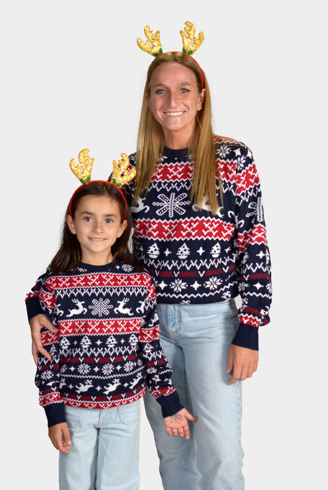 Matching Family Red and Blue Strips Christmas Jumper