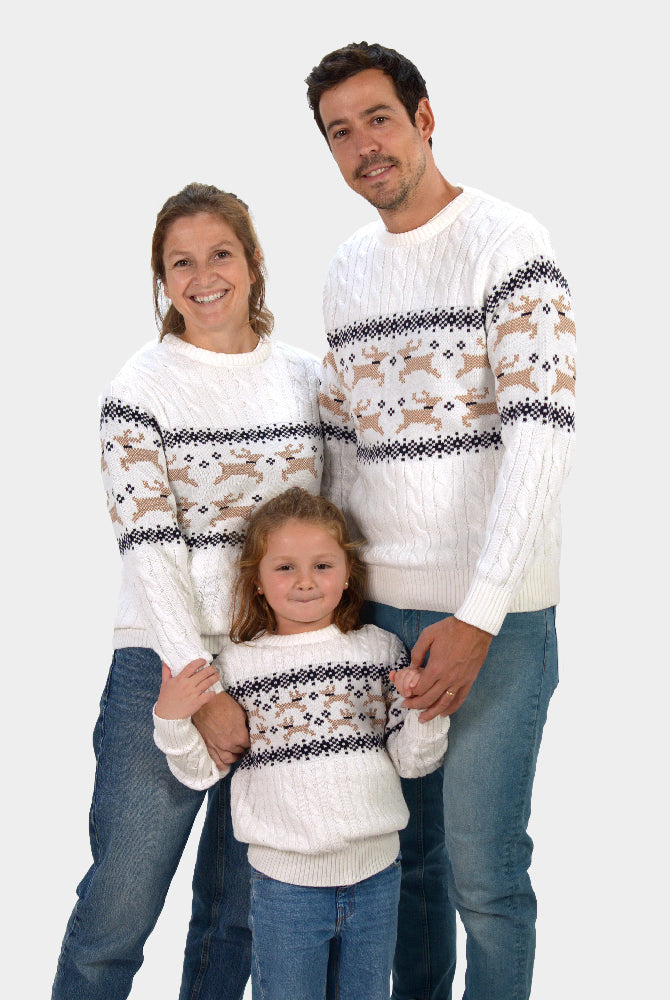 Matching Family Classy White Cotton Christmas Jumper 'Alaska'