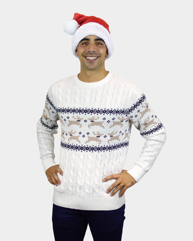 Alaska Classy White Family Christmas Jumper mens