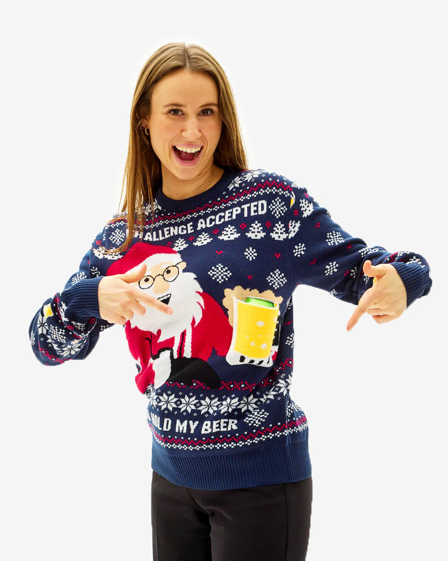 womens Christmas Jumper with Beer Pocket 3D