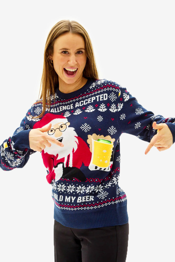 womens Christmas Jumper with Beer Pocket 3D