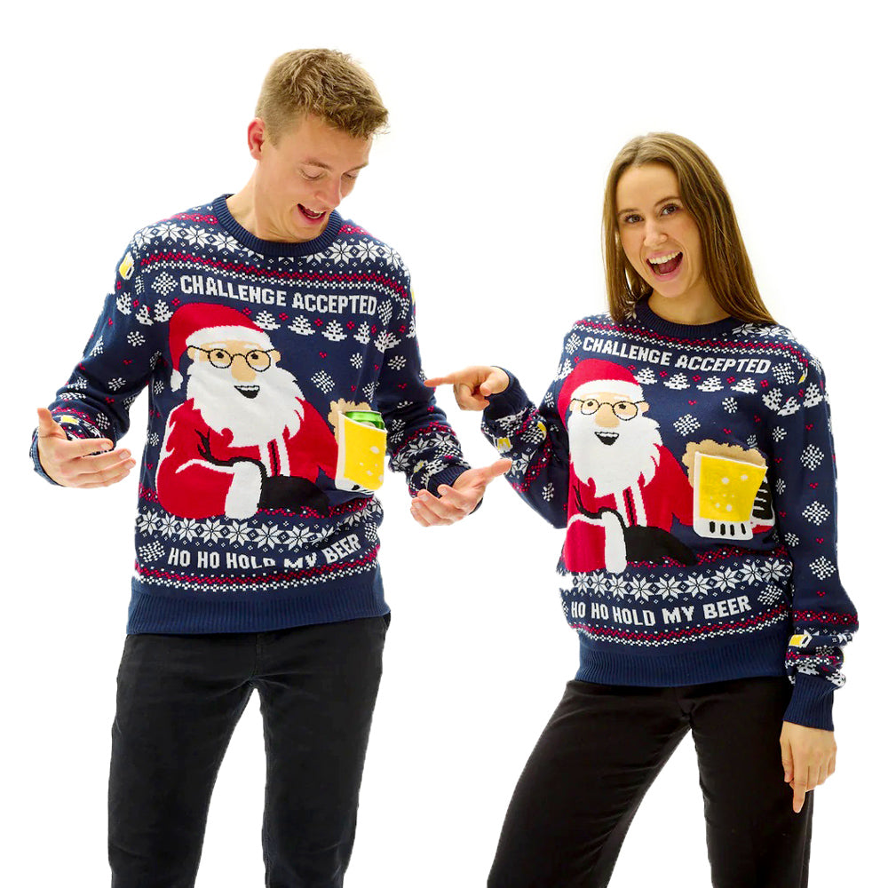 couple Christmas Jumper with Beer Pocket 3D
