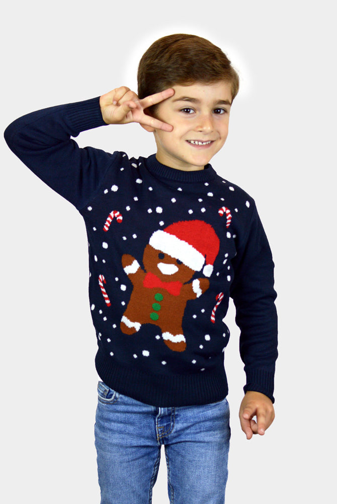 Gingerbread Blue Boys and Girls Christmas Jumper