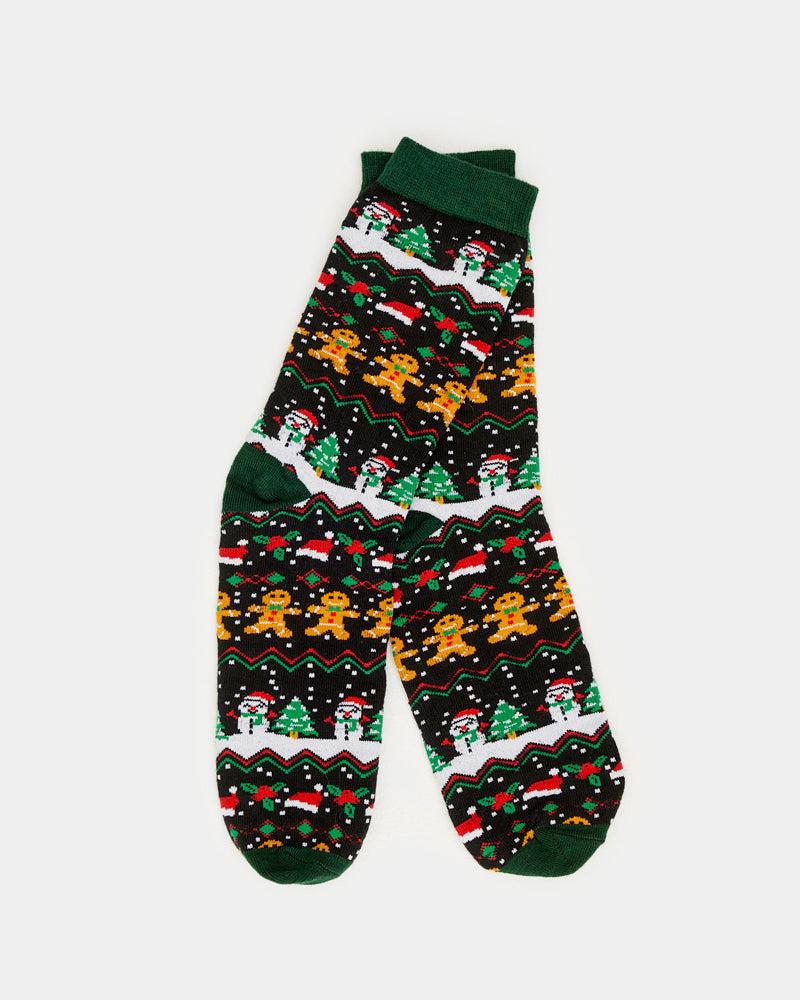 Green Unisex Christmas Socks with Gingerbread