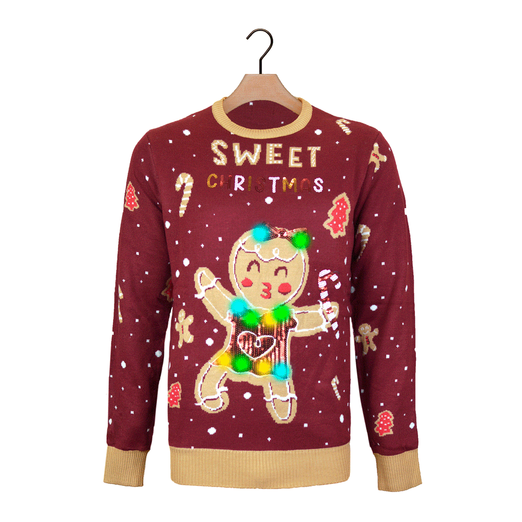Red LED light-up Christmas Jumper with Ginger Cookie