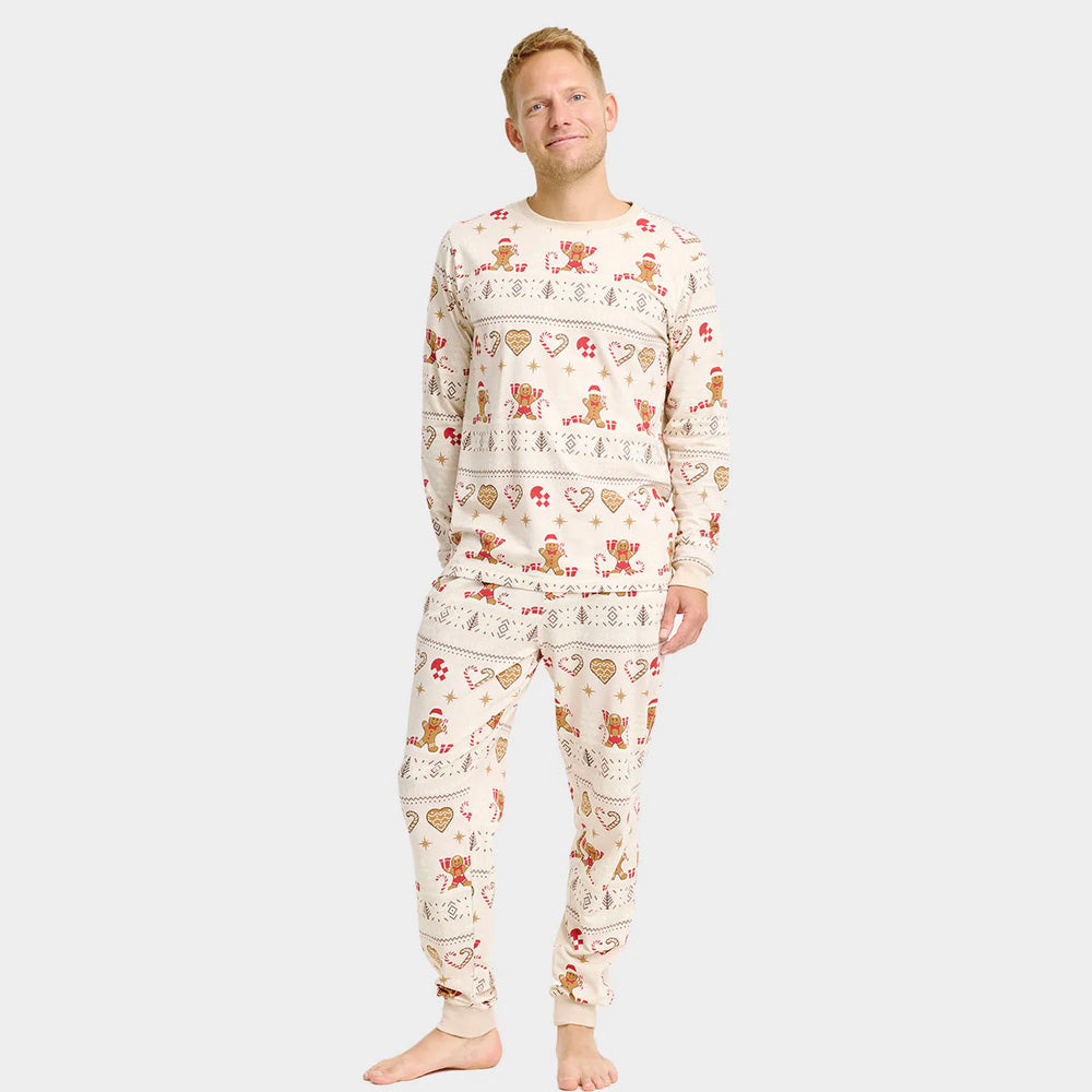 Beige Christmas Pyjama for Men Gingercookies