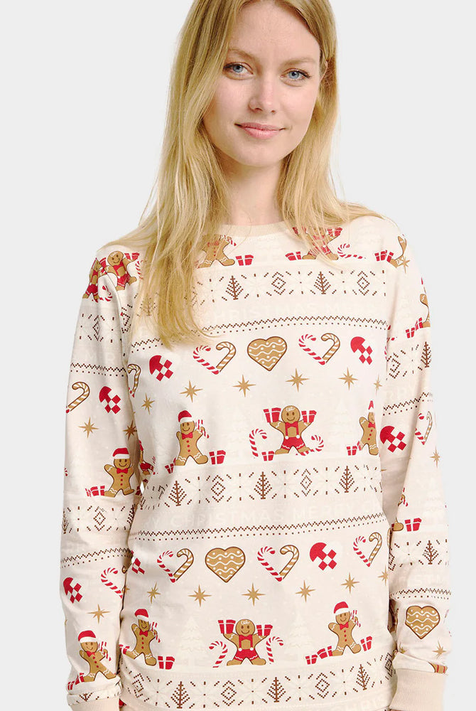 Beige Christmas Pyjama for Women Gingercookies Men