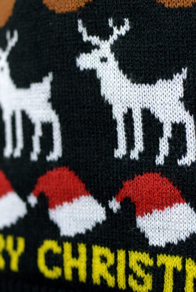 Black Boys and Girls Christmas Jumper Trees, Reindeers and Gifts