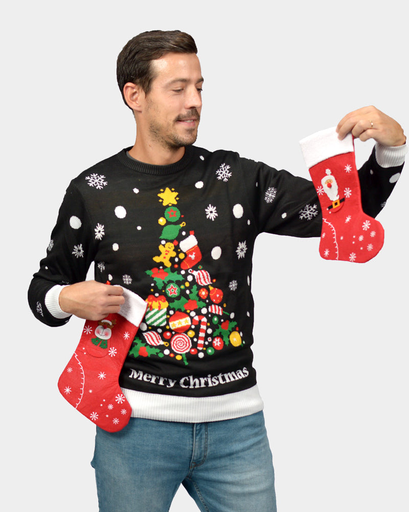 Merry Christmas Mens Black Christmas Jumper