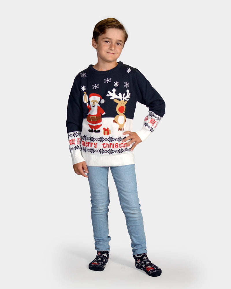 Blue Boys Christmas Jumper with Santa and Rudolph