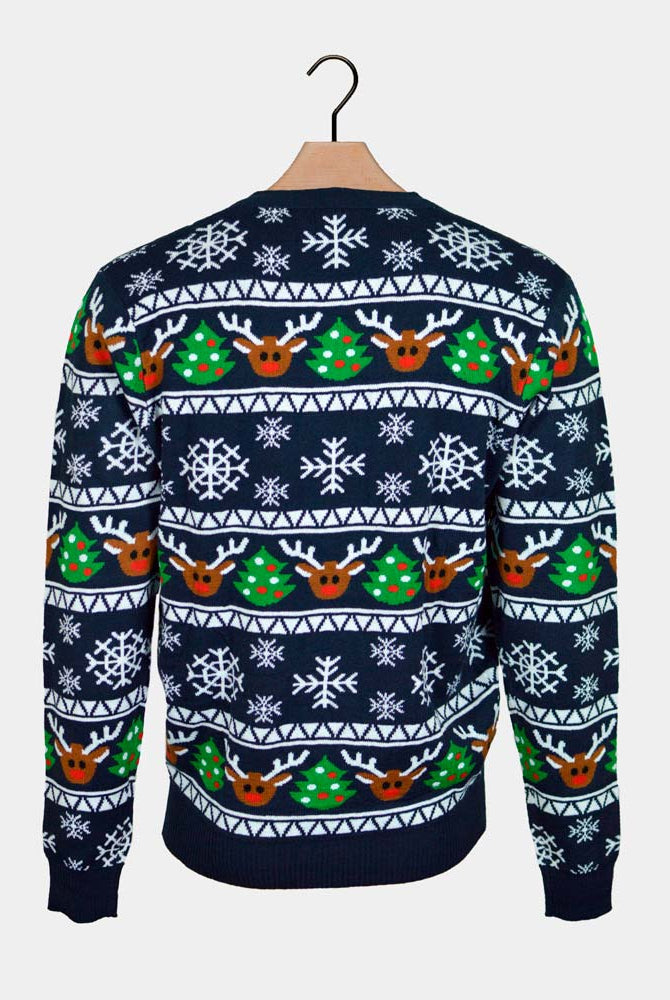 Reindeers and Trees Blue Couple's Cardigan Christmas Jumper