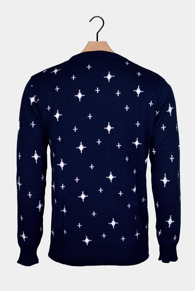 Reindeers, Christmas Tree and Star Blue Couple's Christmas Jumper