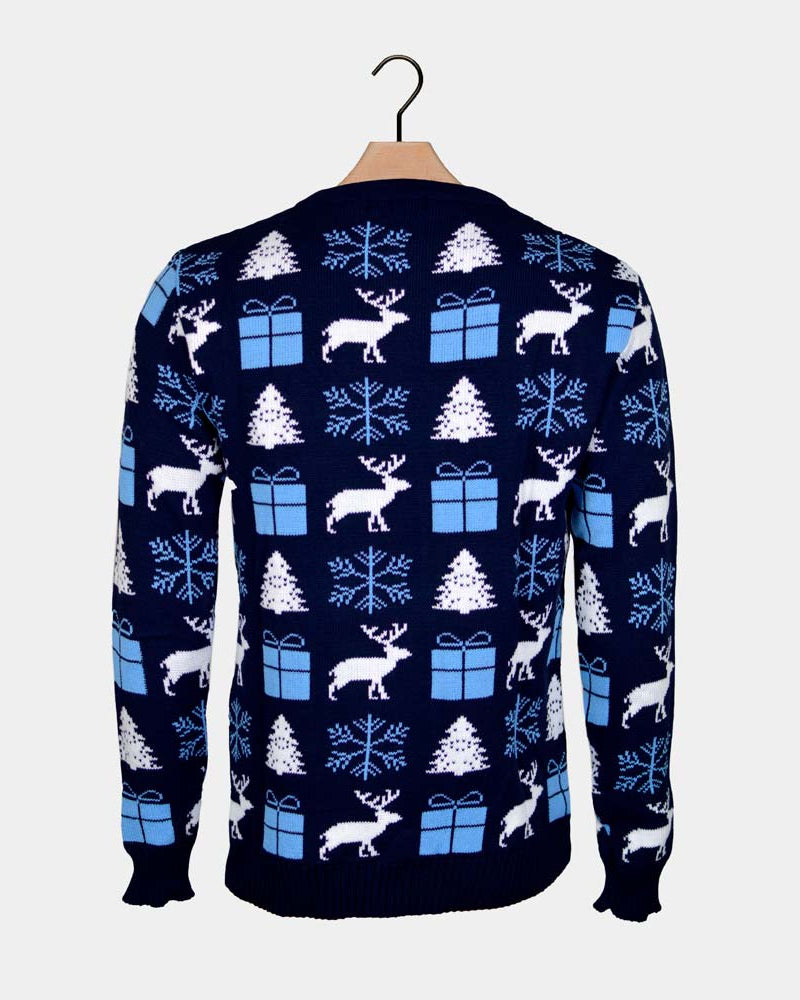 Reindeers, Gifts and Trees Blue Men's Christmas Jumper