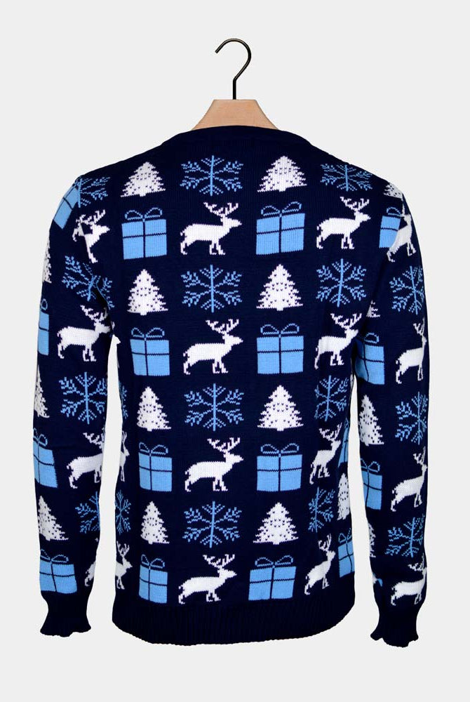 Reindeers, Gifts and Trees Blue Men's Christmas Jumper