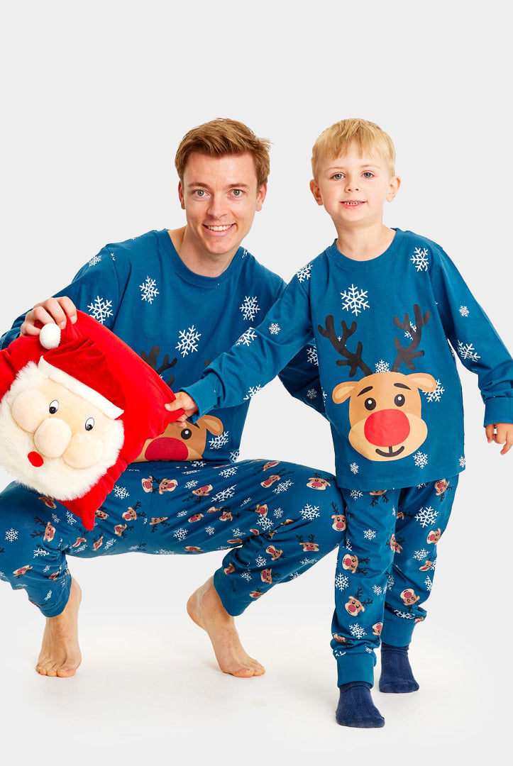 Blue Christmas Pyjama for Children with Rudolph the Reindeer Family