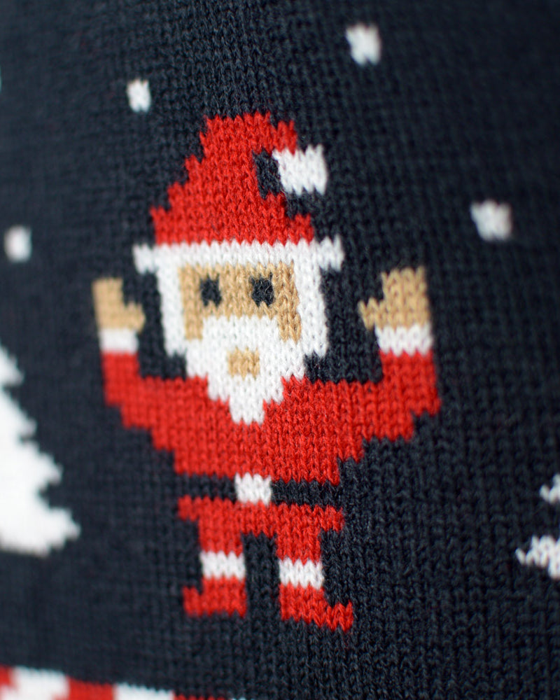 Blue Couples Cardigan Christmas Jumper with Polar Stars Santa