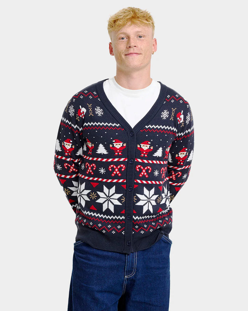 Blue Couples Cardigan Christmas Jumper with Polar Stars Men