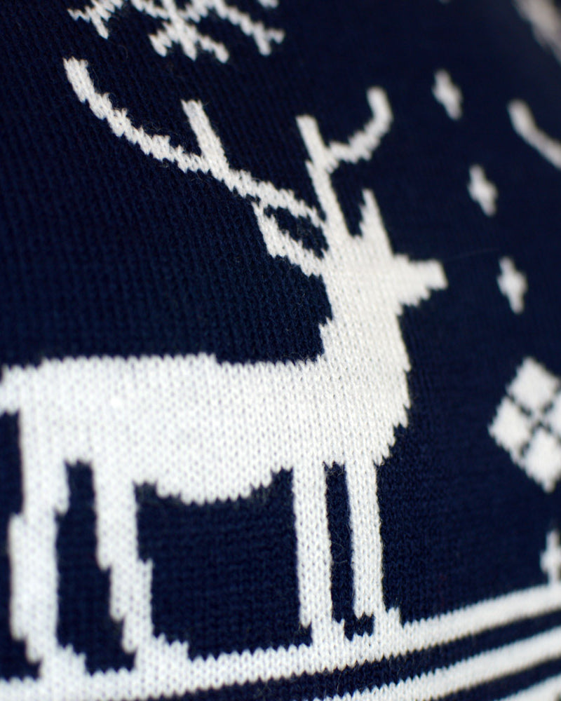 Blue Couple's Christmas Jumper with Reindeers and Nordic Stars detail