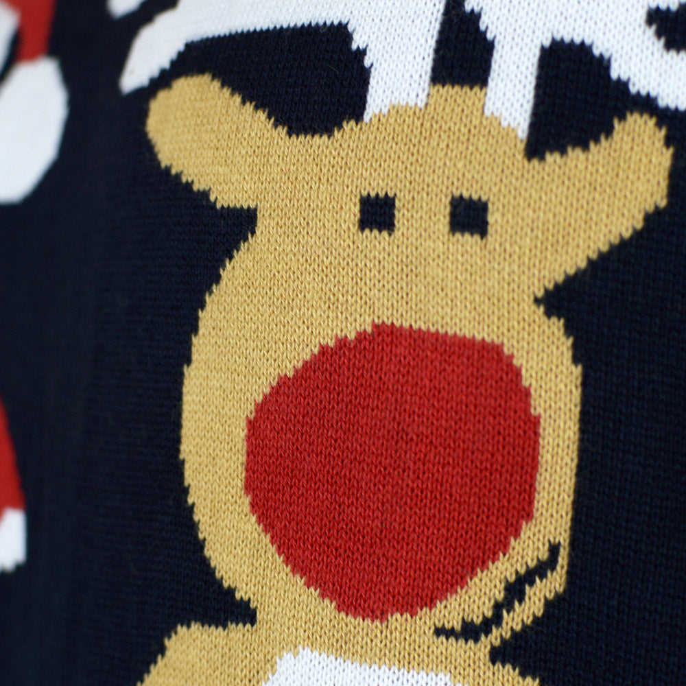 Blue Couple's Christmas Jumper with Santa and Rudolph detail