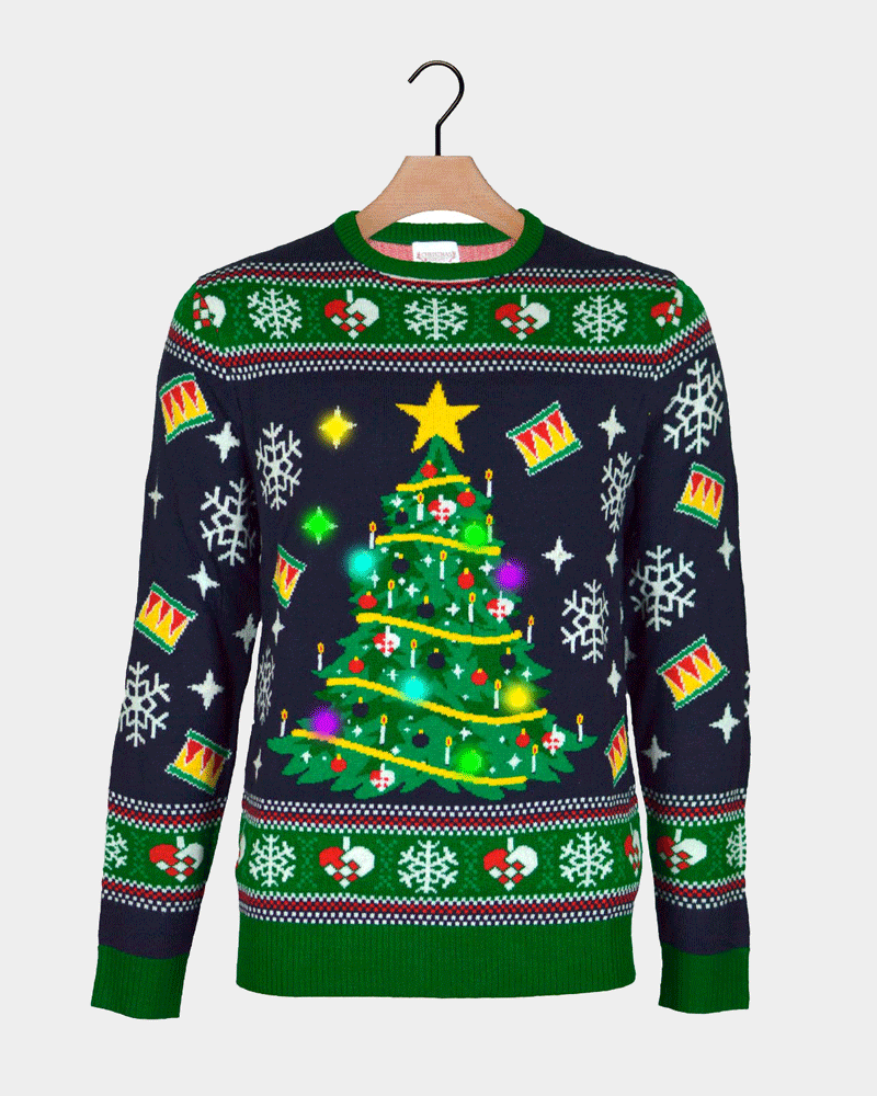 Blue LED light-up Men's Christmas Jumper Christmas Tree