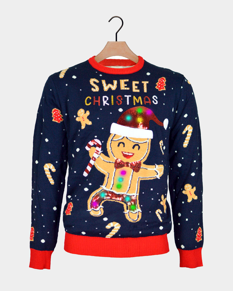 Blue LED light-up Family Christmas Jumper Ginger Cookie