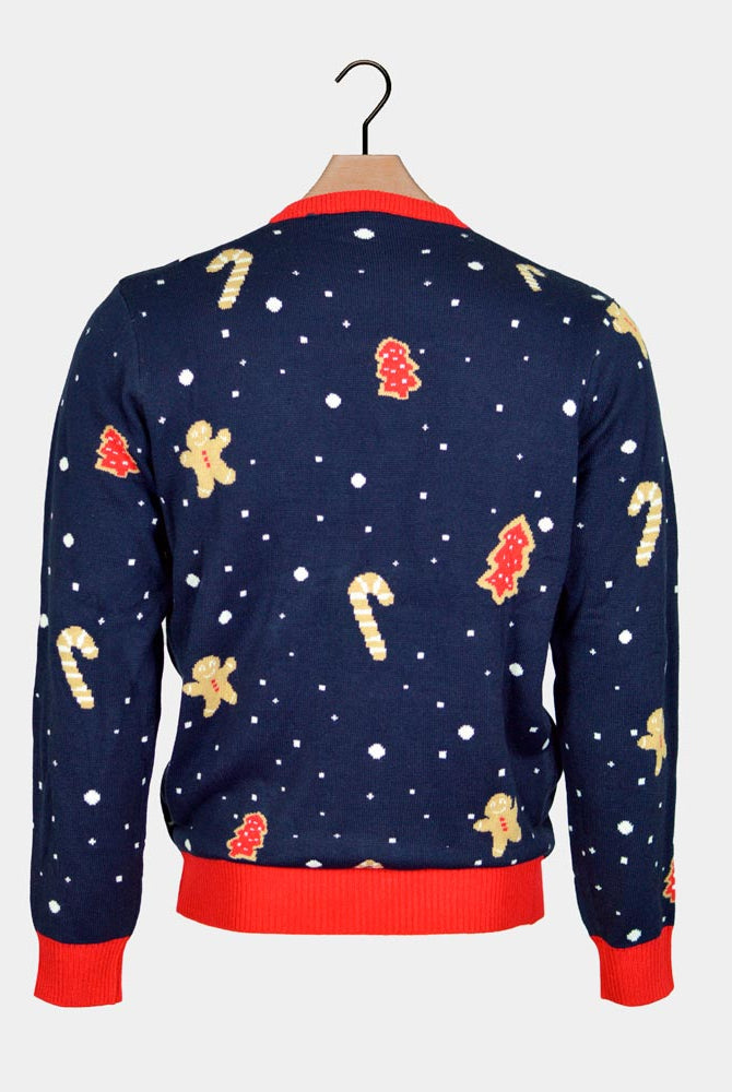 Ginger Cookie Blue LED light-up Men's Christmas jumper