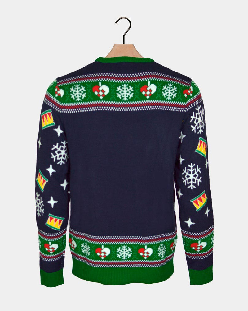 Blue LED light-up Couples Christmas Jumper with Christmas Tree