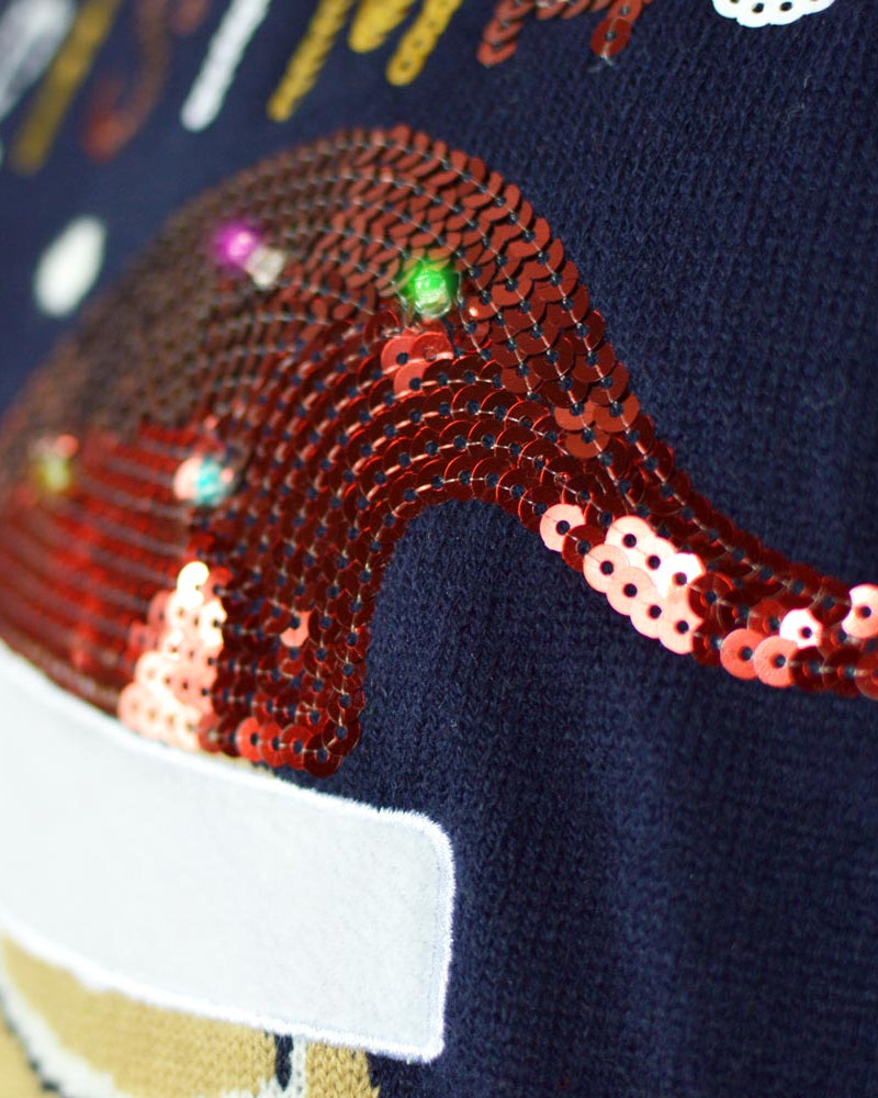 Blue LED light-up Men's Christmas jumper Ginger Cookie detail