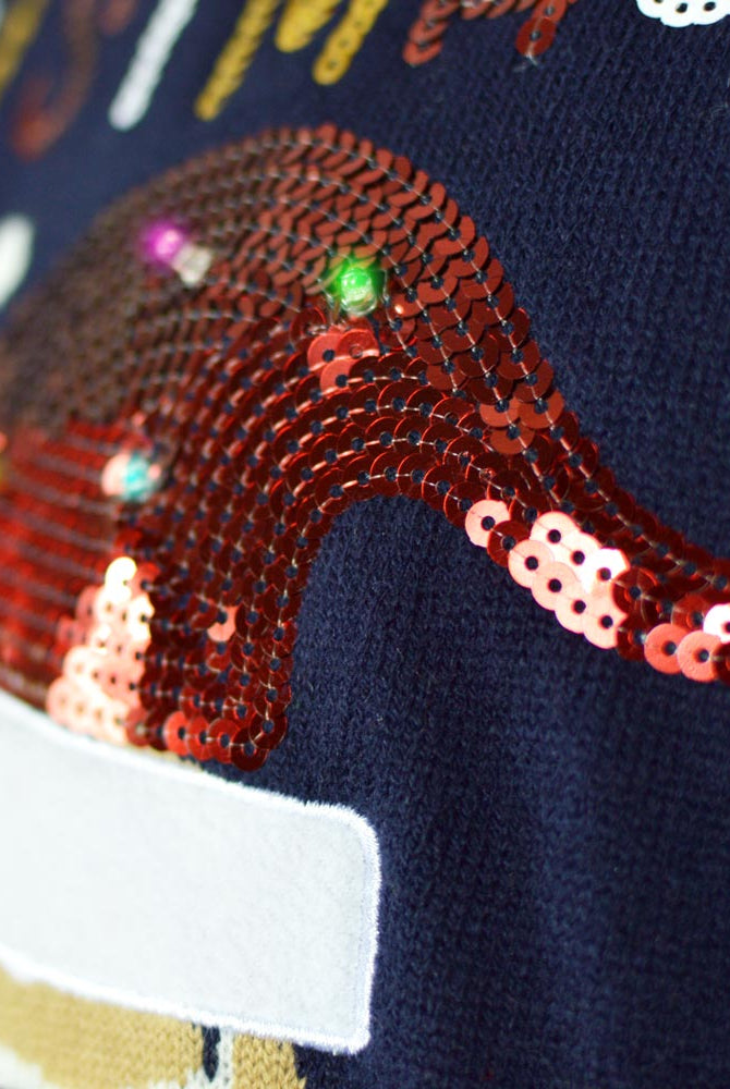 Blue LED light-up Men's Christmas jumper Ginger Cookie detail