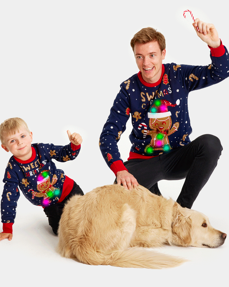 Blue LED light-up Men's Christmas Ginger Cookie kids