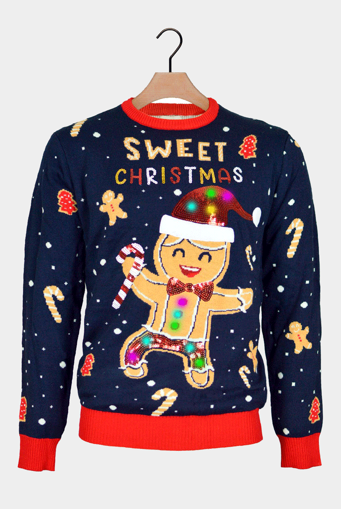 Blue LED light-up Men's Christmas jumper Ginger Cookie