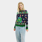 Blue LED light-up Womens Christmas Jumper with Christmas Tree