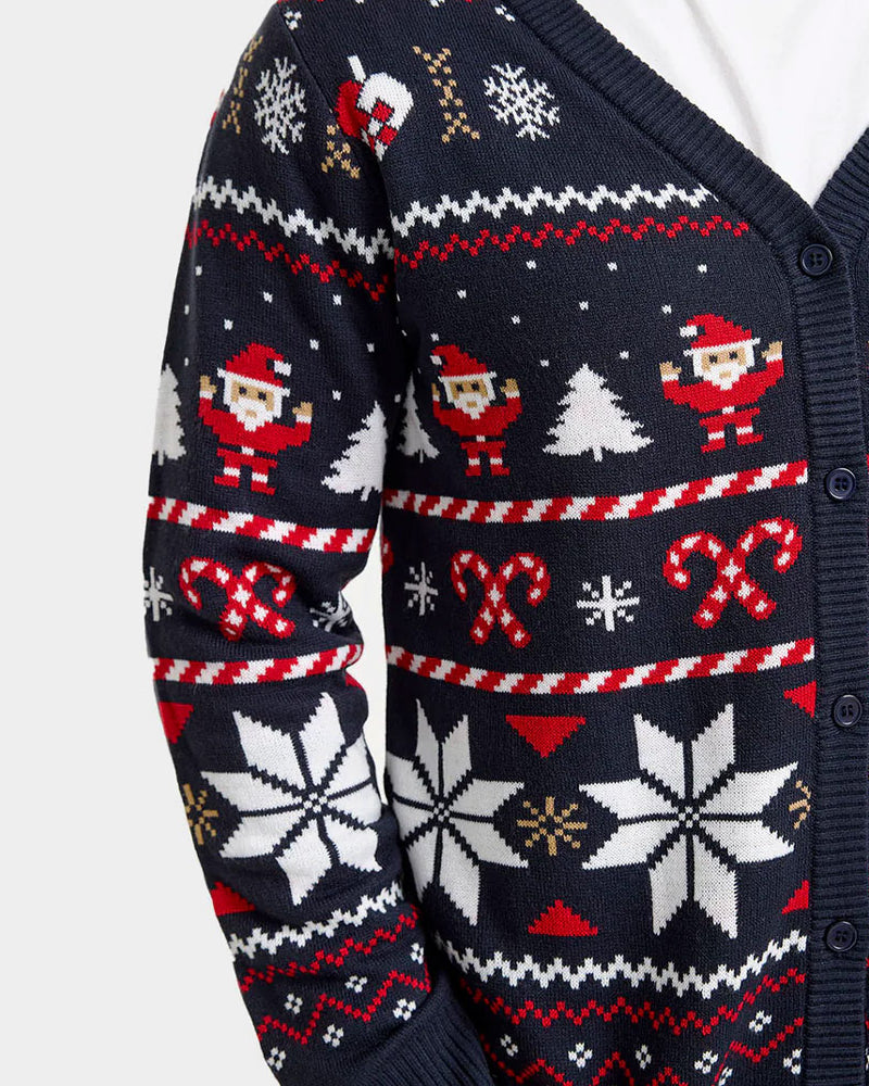 Blue Mens Cardigan Christmas Jumper Polar Stars