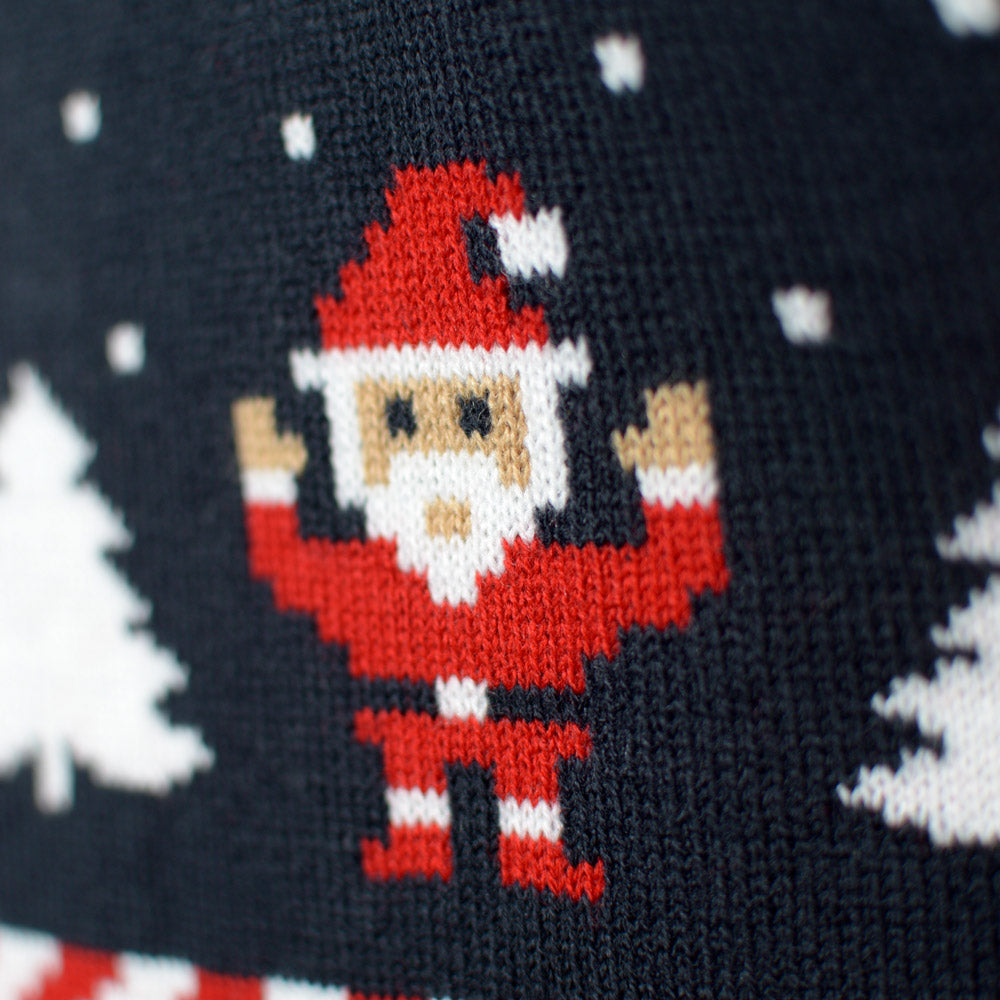 Blue Mens Cardigan Christmas Jumper with Polar Stars Santa