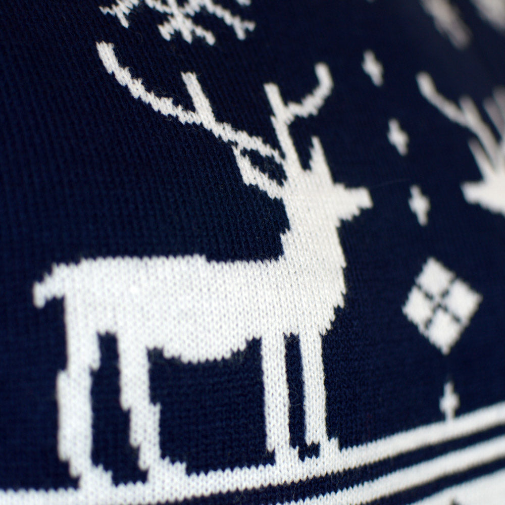 Blue Men's Christmas Jumper with Reindeers and Nordic Stars detail
