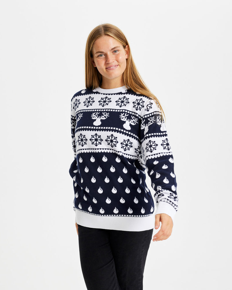 Blue Mens Christmas Jumper with Reindeers Womens Snow