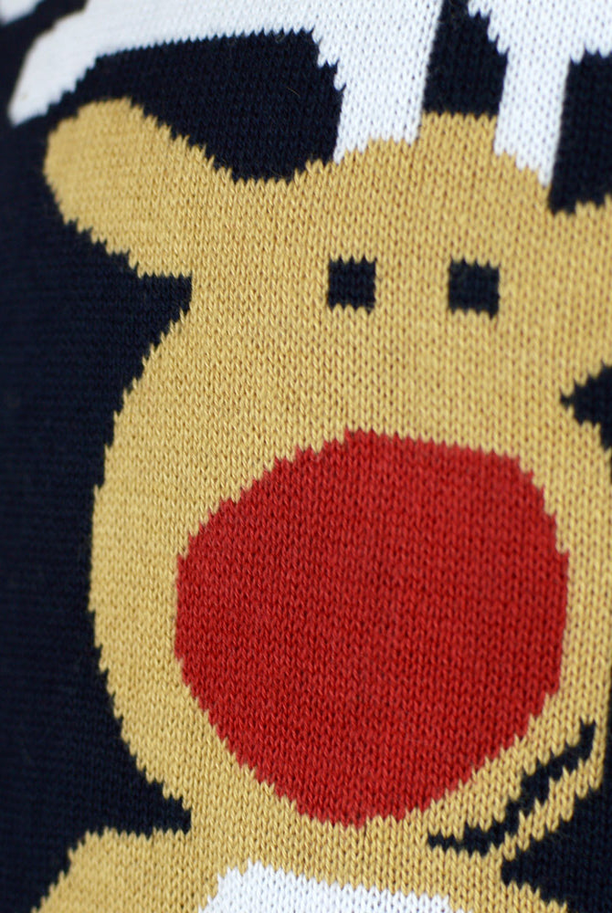 Blue Men's Christmas Jumper with Santa and Rudolph detail