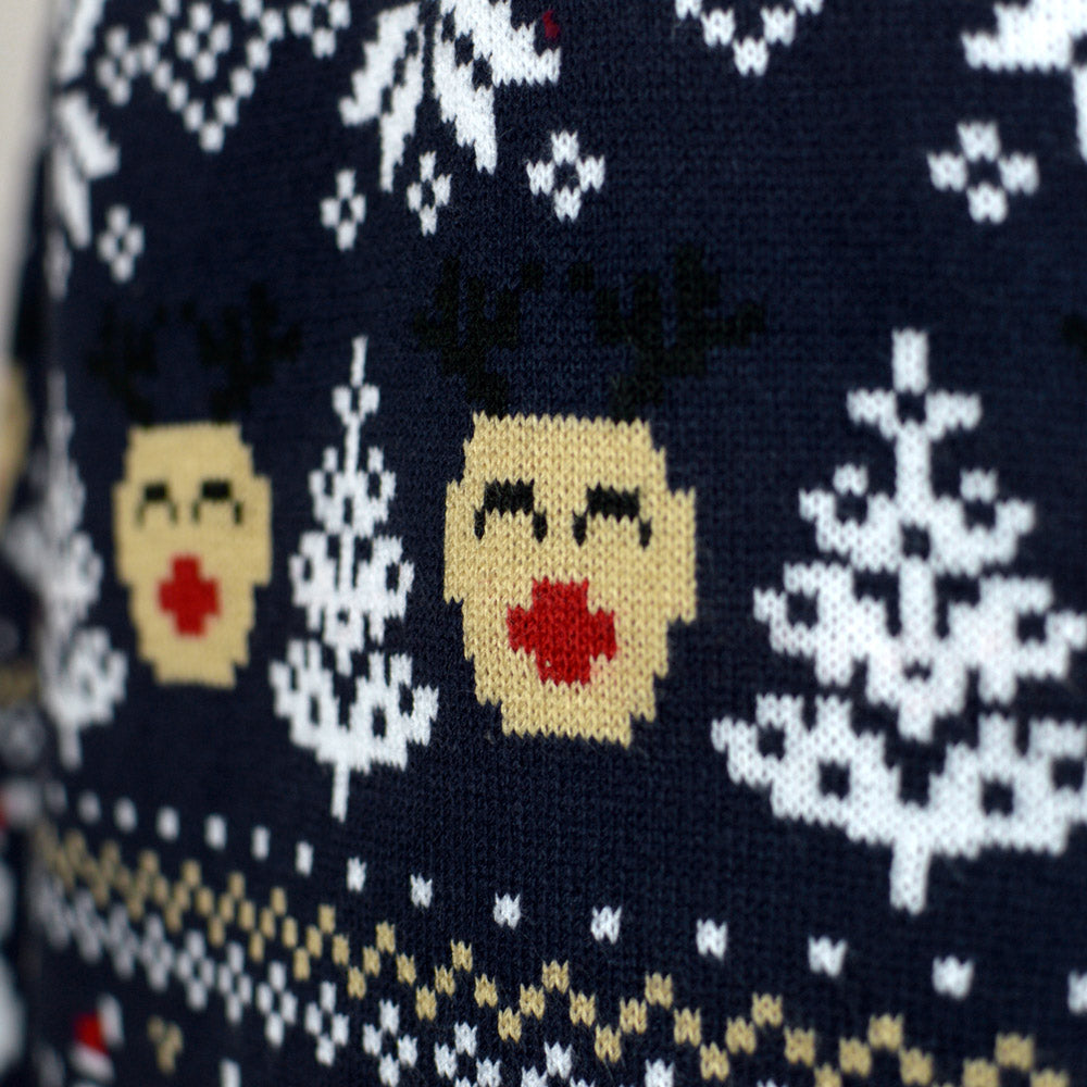 Blue Mens Christmas Jumper Snowmen and Trees