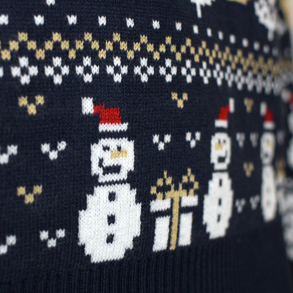 Mens Christmas Jumper with Snowmen and Trees Blue
