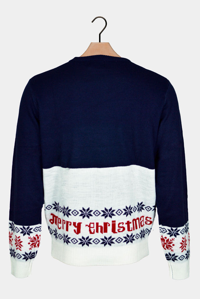 Santa and Rudolph Blue Organic Cotton Couple's Christmas Jumper