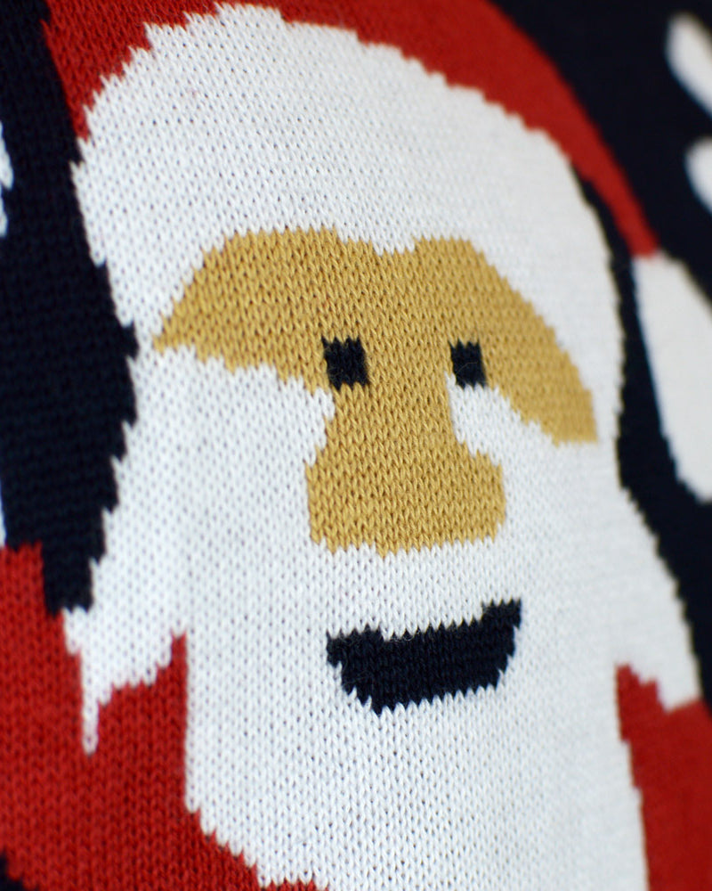 Blue Organic Cotton Men's Christmas Jumper with Santa and Rudolph detail