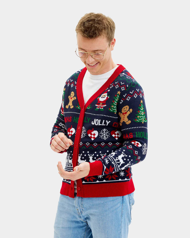 Blue and Red Cardigan Christmas Jumper Mens