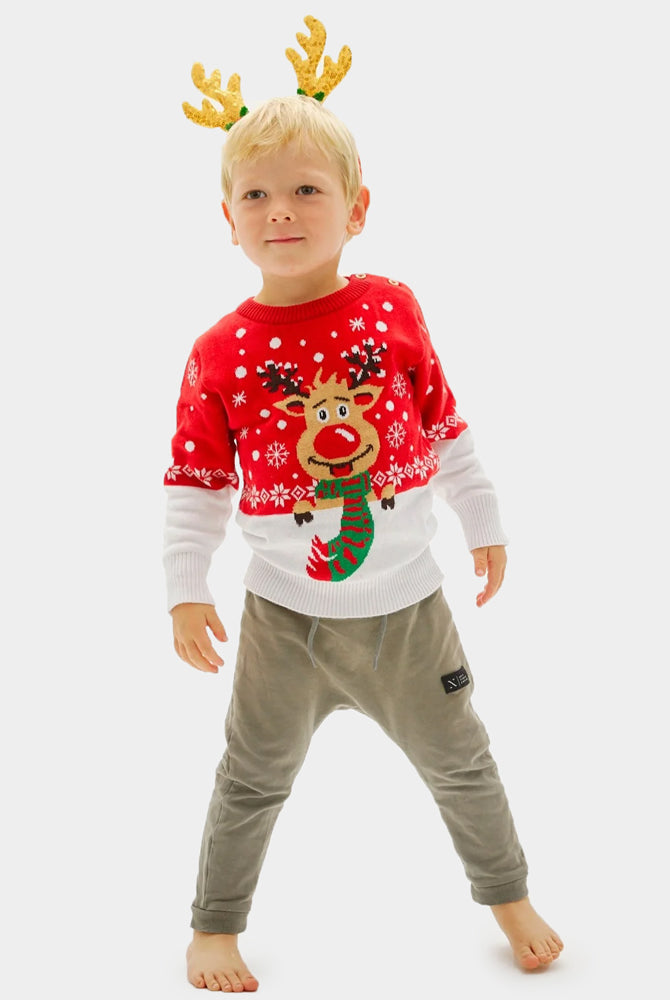 Boys Christmas Jumper with Reindeer with Scarf